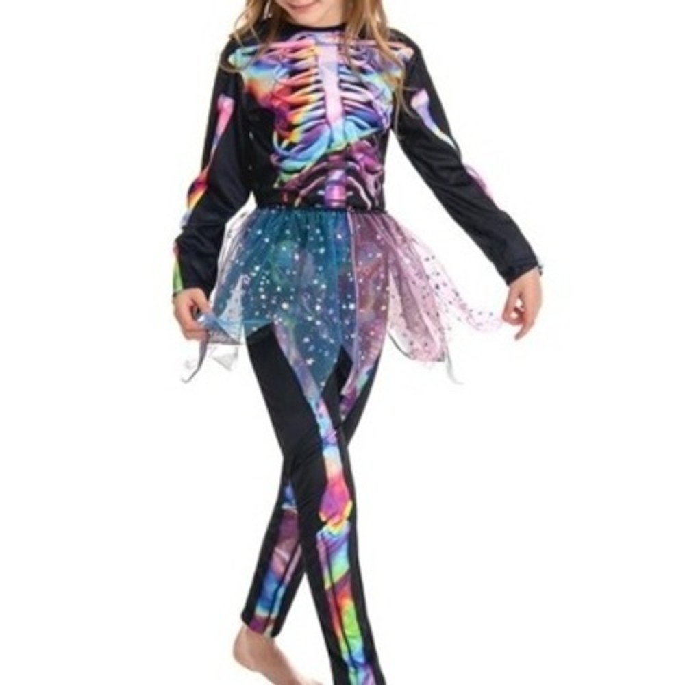 Girls Size Small Rainbow Skeleton Costume Tutu Dress Up‎ One Piece Outfit